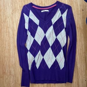 Retro Old Navy purple & white argyle sweater, size small
